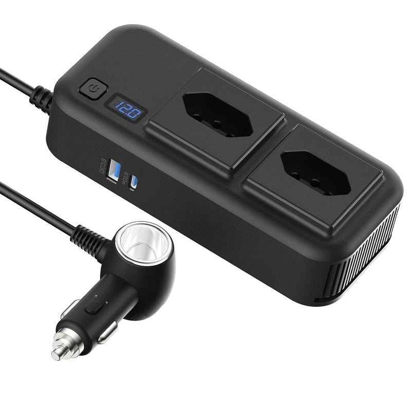 Bluejw DC 12V to 110V/220V 200W Car Power Inverter with 30W USB-C PD3.0 & 4 USB Car Charger, Automobile Adapter Outlet for Laptop/Tablet/Phone - Image 1